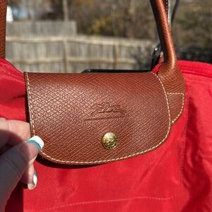 Longchamp Red Shoulder Bag with Brown Accents
